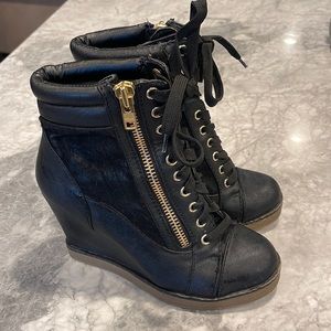 Black Wedge Booties